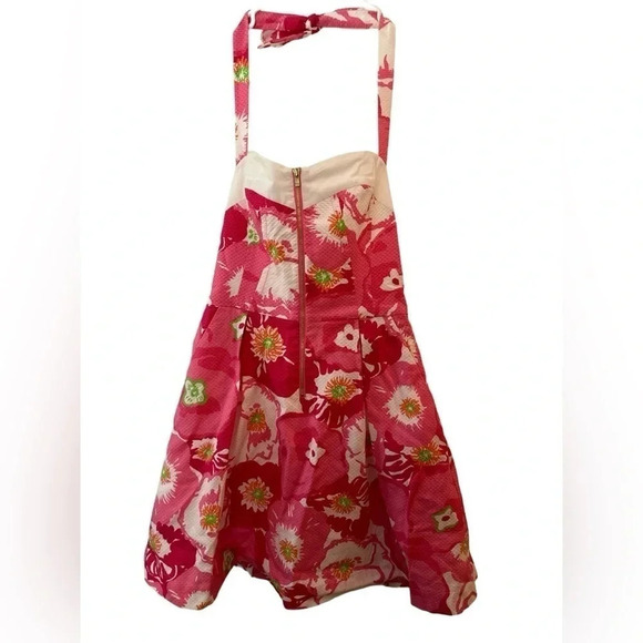 Lilly Pulitzer Marisa Hotty Pink Cherry Begonias Floral Halter Fit Flare Dress 2 - Picture 1 of 7